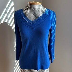 Chico’s V-Neck Blue Top with Lace Trim